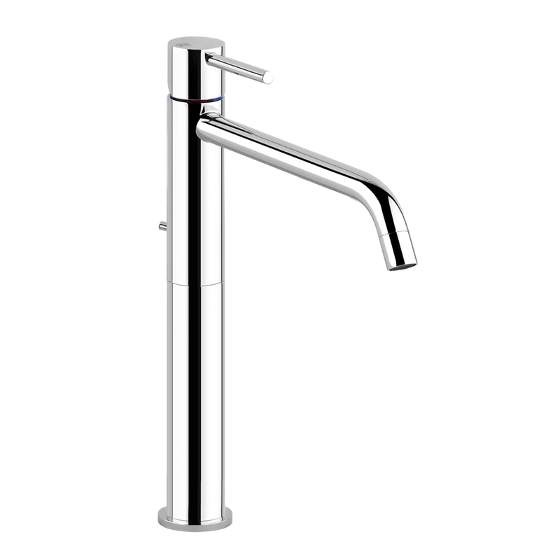 Gessi via tortona Miscelatore lavabo alto bocca lunga con Cromo Lucido ambientato su piano bagno con accessori
