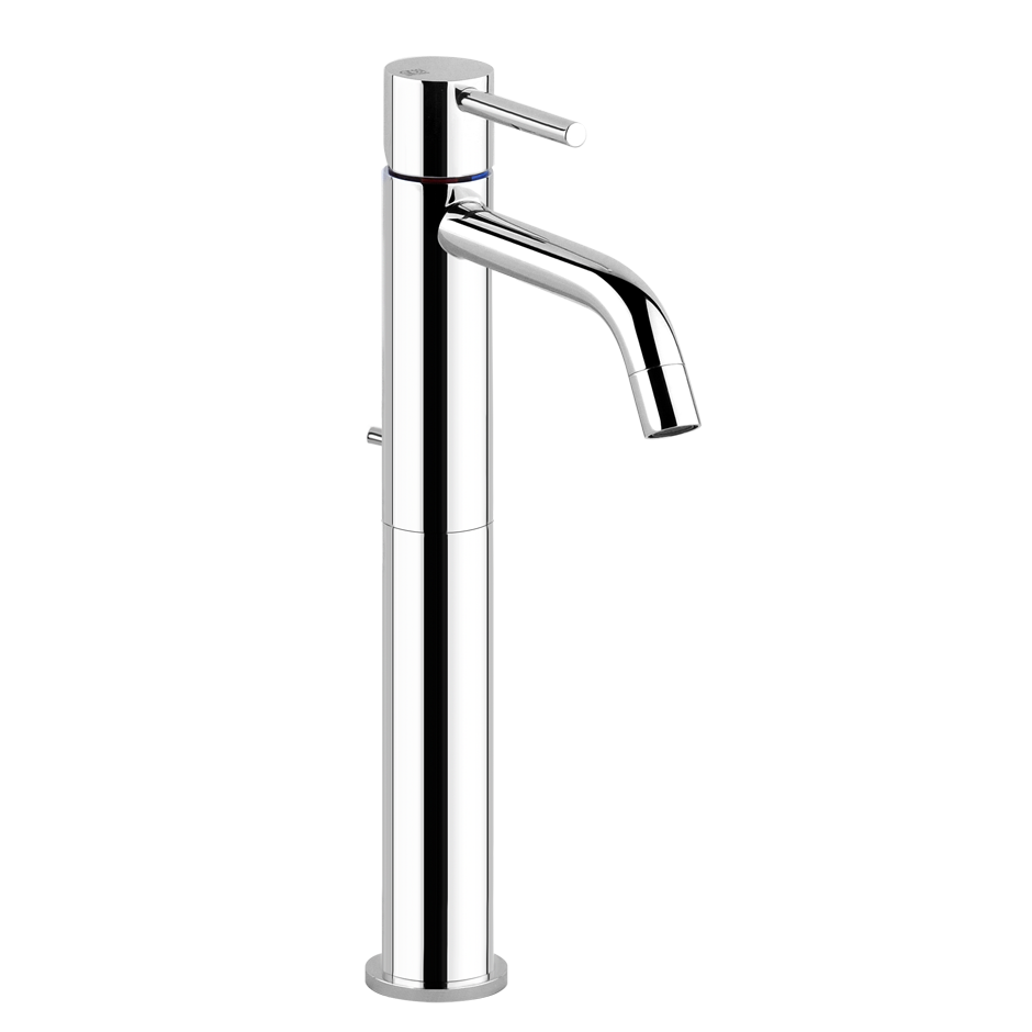 Via Tortona Gessi Miscelatore Lavabo Alto Con Scarico Cromo Cromo Lucido ambientato su piano bagno con accessori