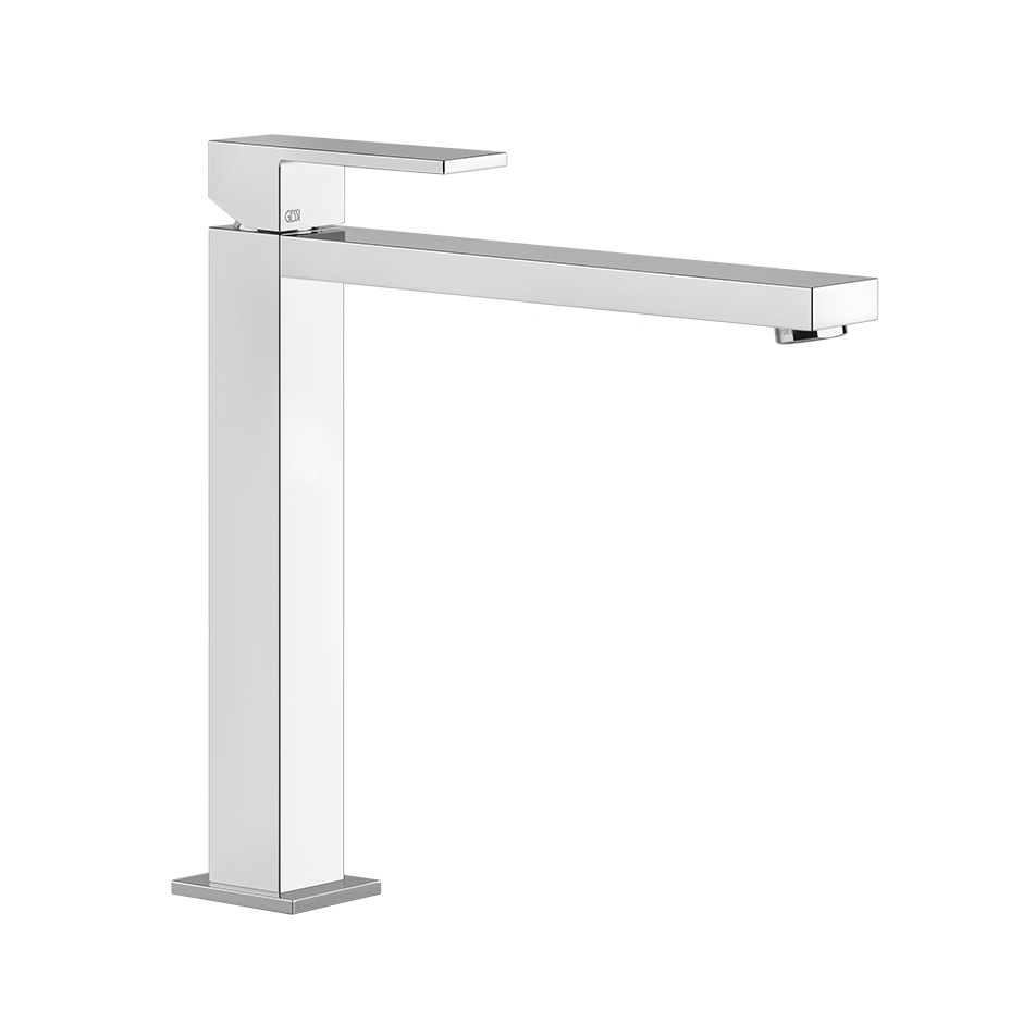 Gessi Rettangolo Miscelatore lavabo alto senza scarico cromo Cromo Lucido in cromato ambientato su piano bagno con accessori