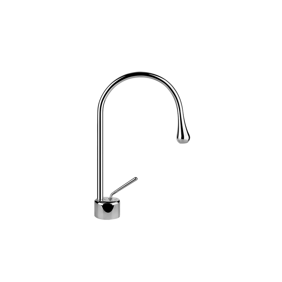 Miscelatore lavabo bocca corta canna fissa senza scarico Cromo Lucido ambientato su piano bagno con accessori