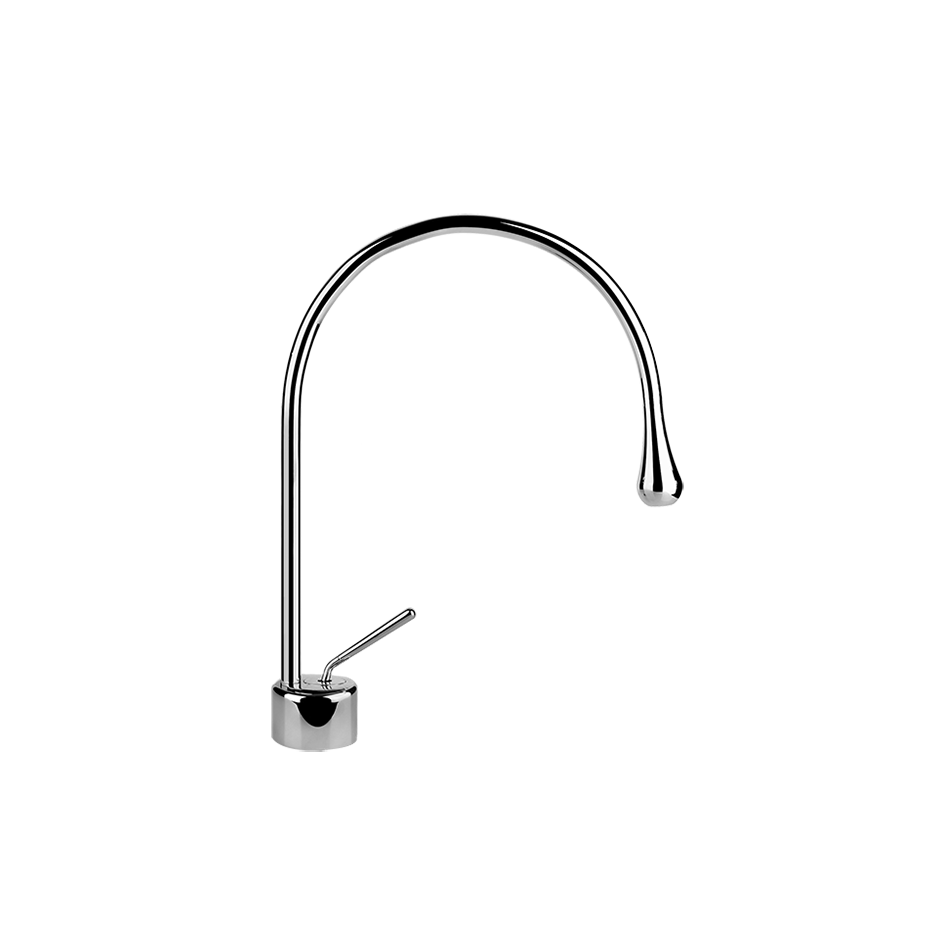 Gessi Goccia Miscelatore lavabo bocca media senza scarico Cromo Lucido ambientato su piano bagno con accessori