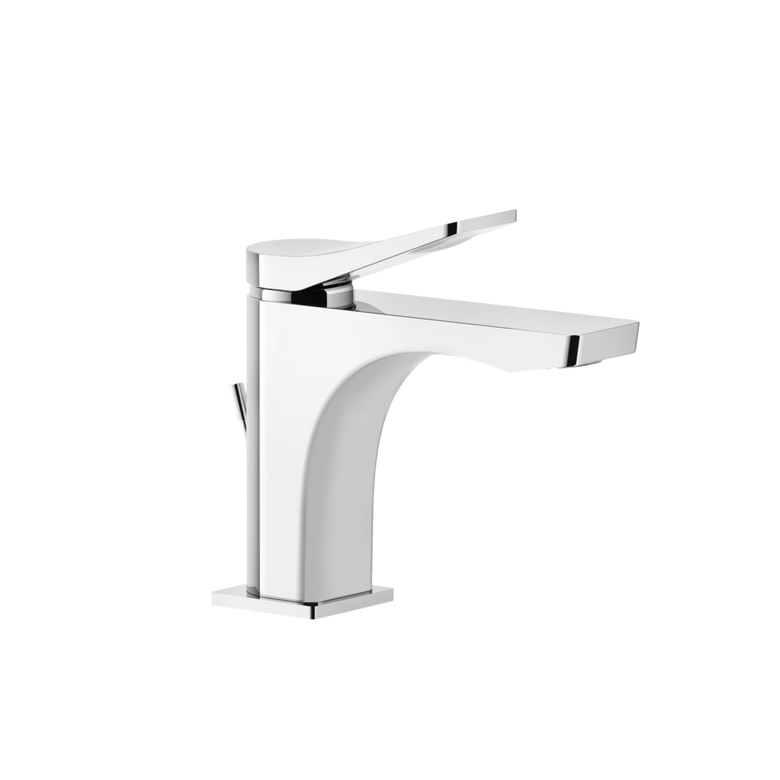 Gessi Rilievo Miscelatore Lavabo con scarico cartuccia 35 mm Cromo Lucido in ottone ambientato su piano bagno con accessori