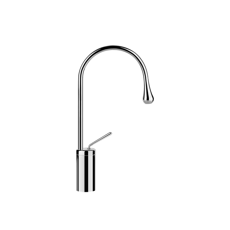 Gessi Goccia Miscelatore lavabo medio bocca corta senza Cromo Lucido ambientato su piano bagno con accessori