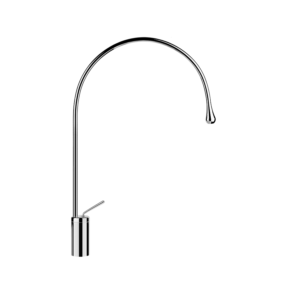 Gessi Goccia Miscelatore lavabo medio bocca lunga senza Cromo Lucido ambientato su piano bagno con accessori