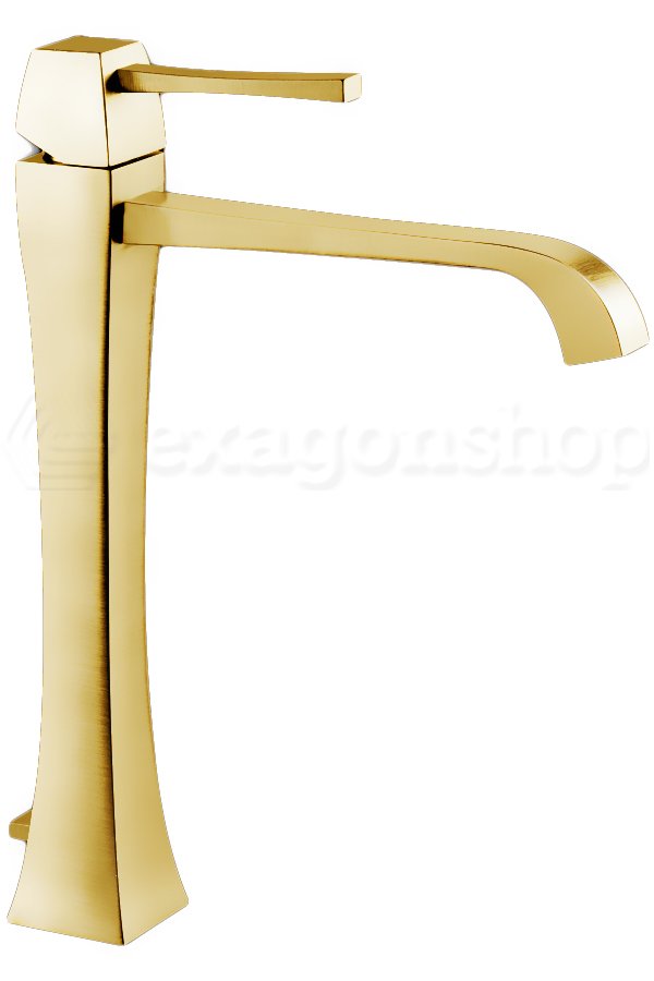 Gessi Mimi Miscelatore Lavabo monocomando Bocca Lunga Oro, vista laterale del profilo e della forma