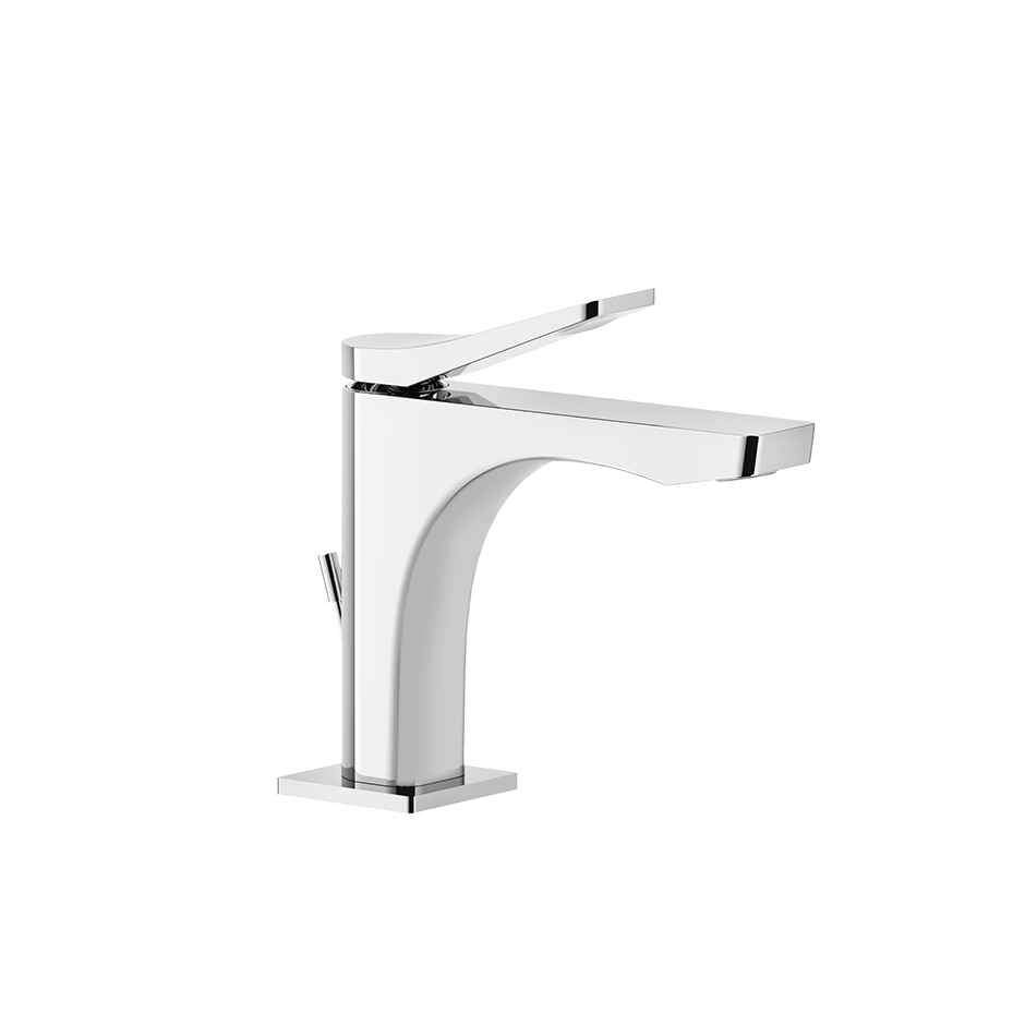 Gessi Rilievo Miscelatore Lavabo monocomando con Scarico e Cromo Lucido ambientato su piano bagno con accessori