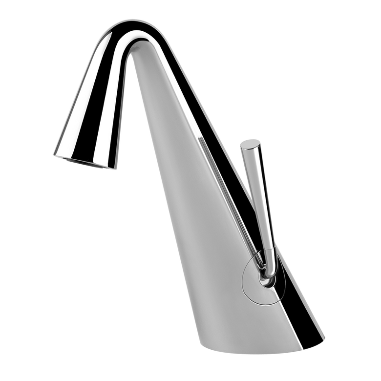 Gessi Cono Miscelatore lavabo senza scarico cromo Cromo Lucido ambientato su piano bagno con accessori