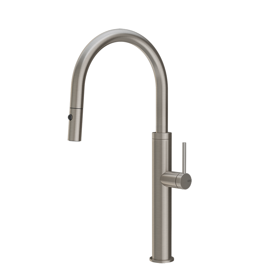Miscelatore Lavello Monocomando Con Canna Giravole E Doccetta Estraibile Doppio Getto Steel Brushed Tapware 60022 Gessi