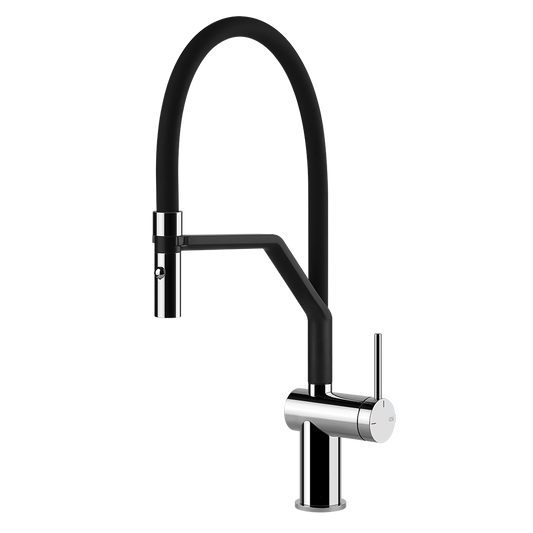 Miscelatore lavello monocomando semi professionale con canna girevole e doccetta doppio getto cromo nero inedito 60429 gessi