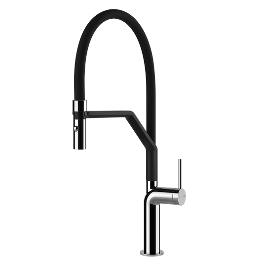 Miscelatore lavello monocomando semi professionale con canna girevole e doccetta doppio getto nero cromo Stelo 60315 Gessi