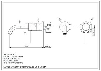 Miscelatore monocomando lavabo incasso a muro cromo Monza
