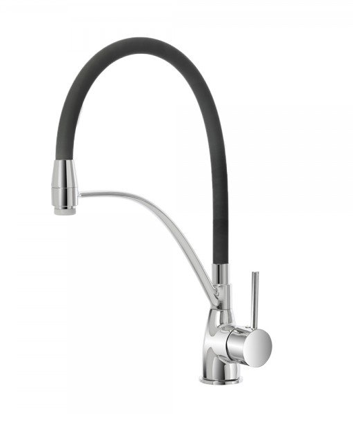 Miscelatore monocomando lavello con canna in silicone Cromo, dettaglio della doccetta estraibile - Exagonshop