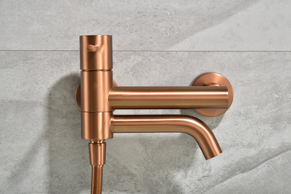 Gruppo vasca monocomando con doccetta supporto e flessibile 180 cm in ottone oro rosa spazzolato Memo