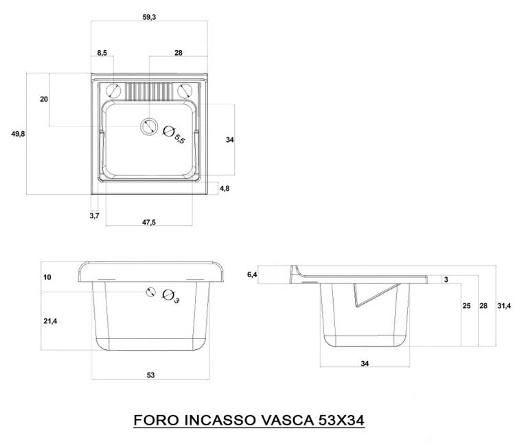Lavatoio 60x50 con vasca in resina bianco lucido e installato su lavello, vista della bocca e della leva - Exagonshop