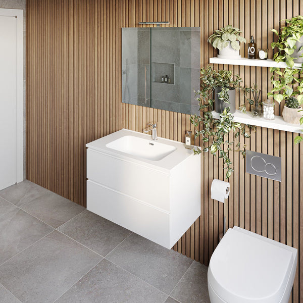Mobile bagno 100x47 bianco lucido Atene con lavabo e specchio con lampada