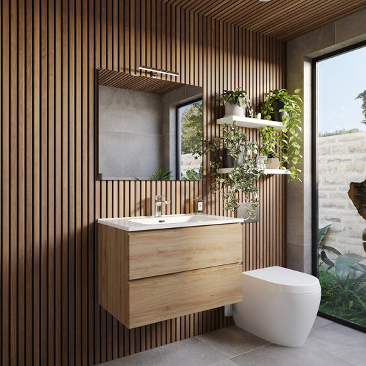 Mobile bagno 100x47 quercia Atene con lavabo e specchio con lampada
