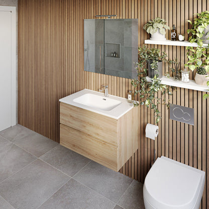 Mobile bagno 100x47 quercia Atene con lavabo e specchio con lampada