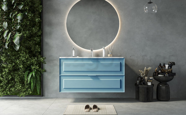 Mobile bagno azzurro opaco 102x47 Dublino con lavabo in ceramica due cassetti con cornice