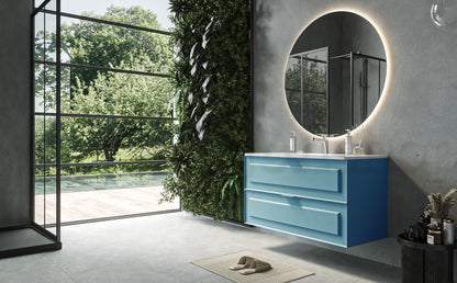Mobile bagno azzurro opaco 102x47 Dublino con lavabo in ceramica due cassetti con cornice