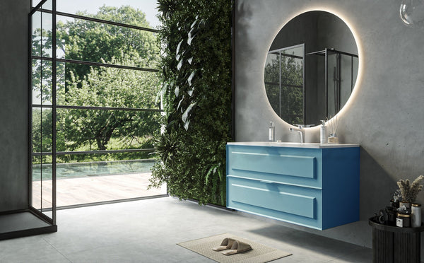 Mobile bagno azzurro opaco 102x47 Dublino con lavabo in ceramica due cassetti con cornice