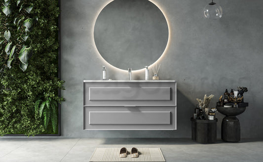Mobile bagno grigio opaco 102x47 Dublino con lavabo in ceramica due cassetti con cornice