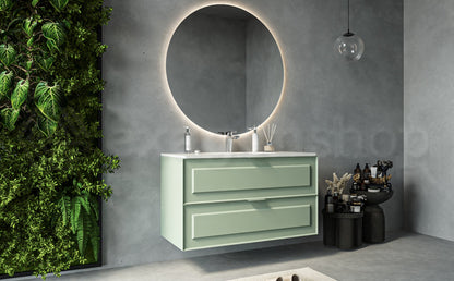 Mobile bagno salvia opaco 102x47 Dublino con lavabo in ceramica due cassetti con cornice