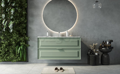 Mobile bagno salvia opaco 102x47 Dublino con lavabo in ceramica due cassetti con cornice