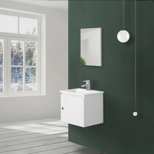 Mobile bagno 50x36 bianco laccato lavabo in ceramica e specchio Vinci