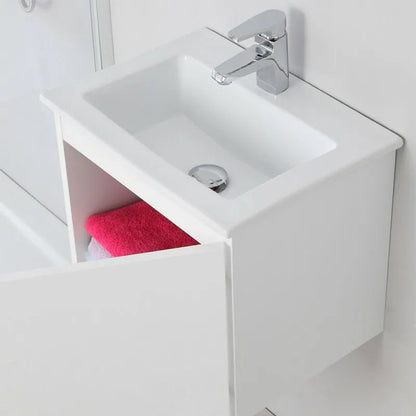 Mobile bagno 50x36 bianco laccato lavabo in ceramica e specchio Vinci