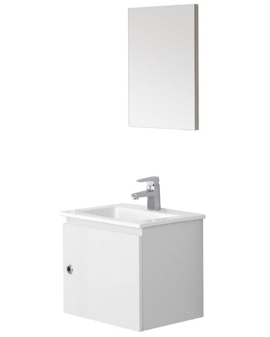 Mobile bagno 50x36 bianco laccato lavabo in ceramica e, vista dall'alto del piano con lavabo - Exagonshop
