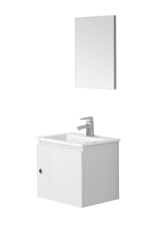 Mobile bagno 50x36 bianco laccato lavabo in ceramica e specchio Vinci