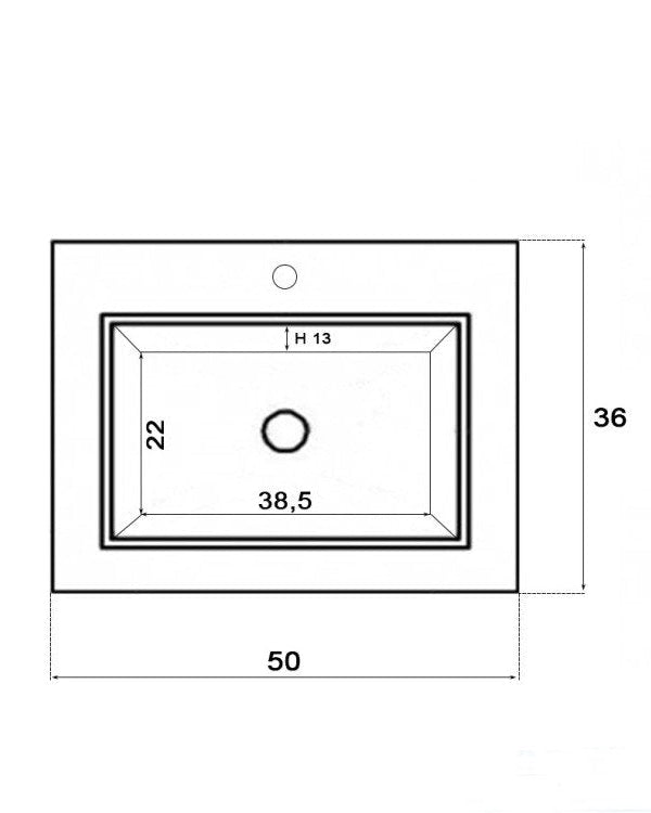 Mobile bagno 50x36 rovere chiaro lavabo in ceramica e con lavabo e rubinetteria, vista frontale su sfondo neutro - Exagonshop