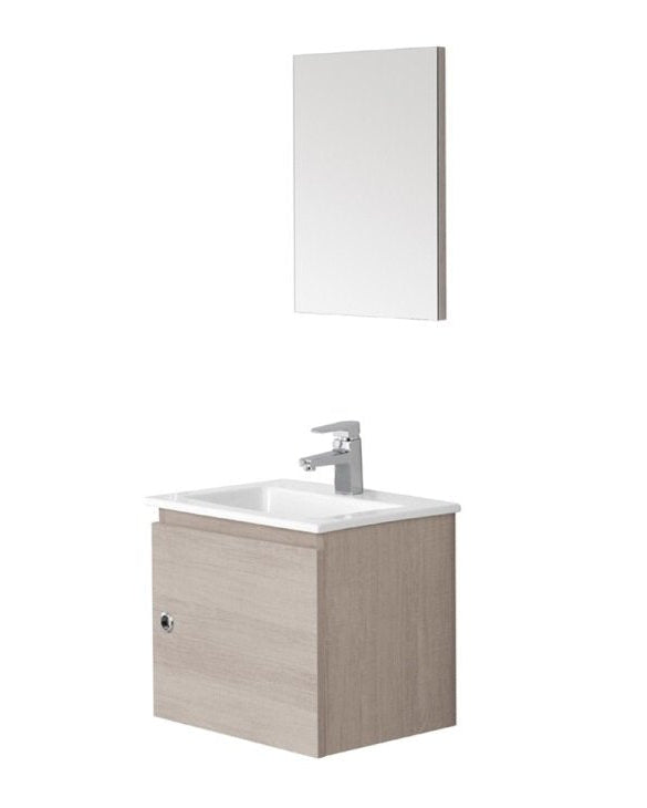Mobile bagno 50x36 rovere chiaro lavabo in ceramica e, vista dall'alto del piano con lavabo - Exagonshop