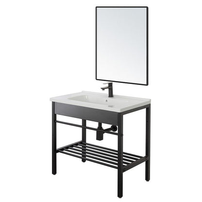 Mobile bagno nero 60x47 Borg a pavimento con lavabo struttura in metallo e specchio
