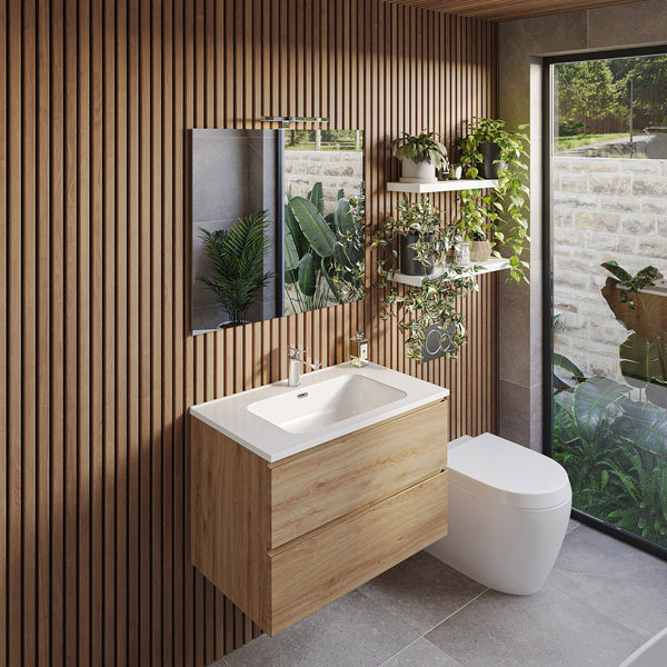Mobile bagno 60x47 quercia Atene con lavabo e specchio con lampada