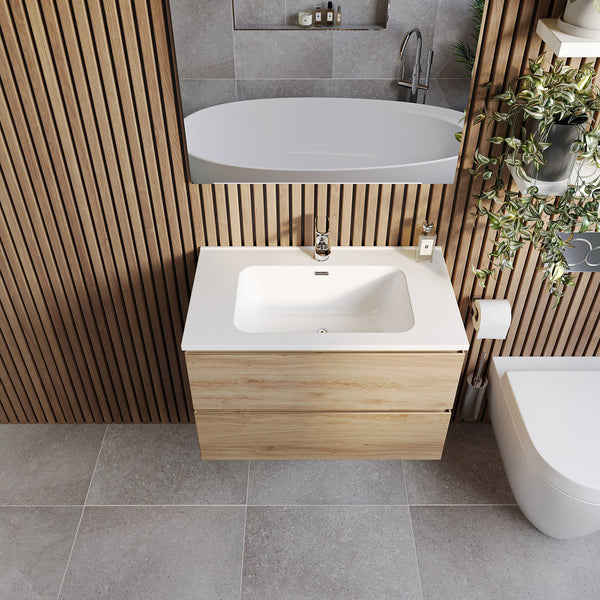 Mobile bagno 60x47 quercia Atene con lavabo e specchio con lampada