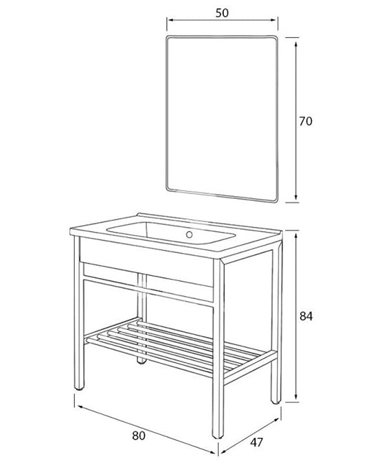 Mobile bagno nero 80x47 Borg a pavimento con lavabo e specchio