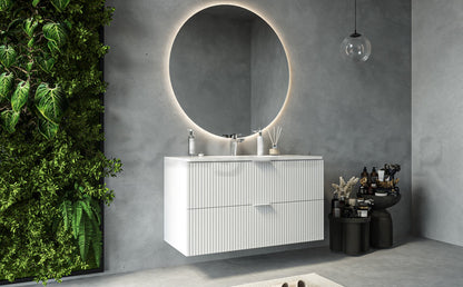 Mobile bagno bianco opaco 82x47 cannettato Teramo con lavabo in ceramica due cassetti