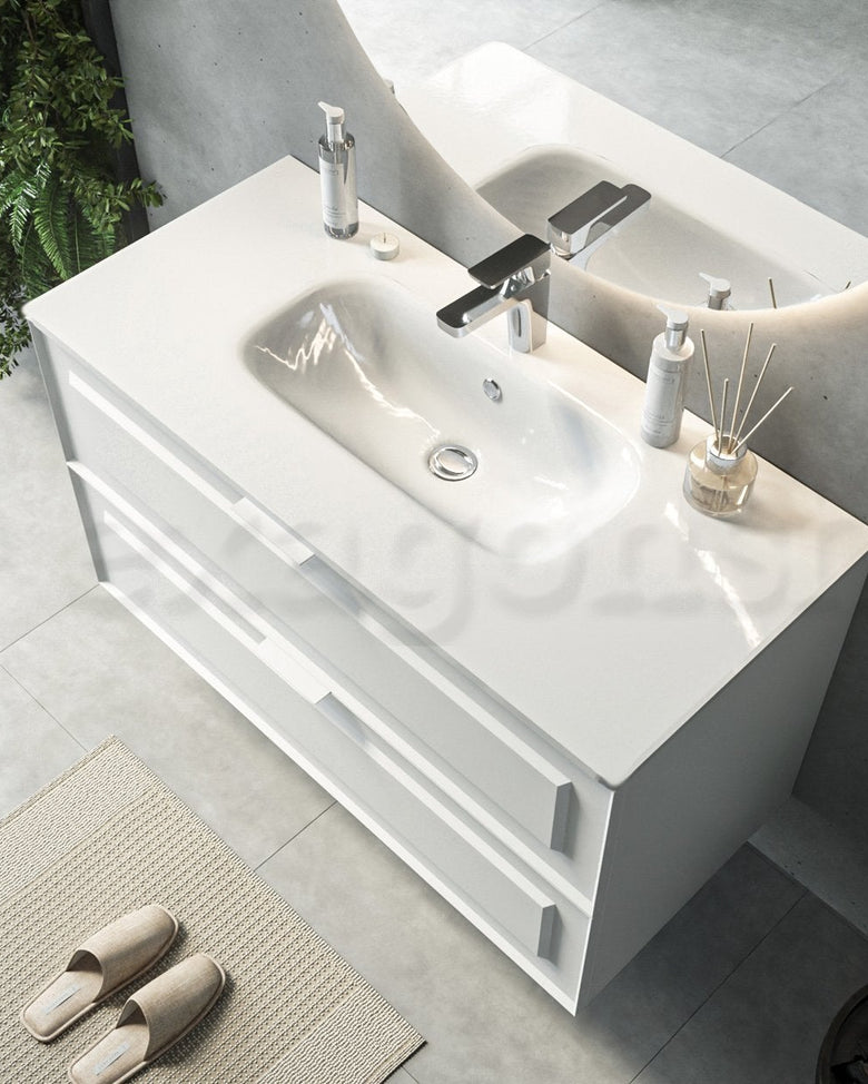 Mobile bagno bianco opaco 82x47 Dublino con lavabo in, vista dall'alto del piano con lavabo - Exagonshop