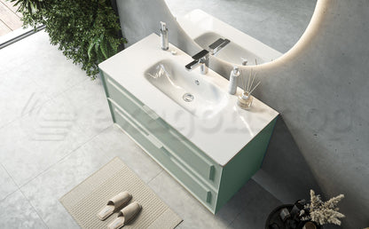 Mobile bagno salvia opaco 82x47 Dublino con lavabo in ceramica due cassetti con cornice