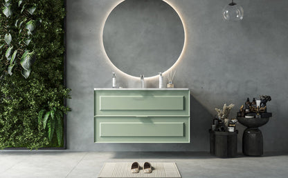 Mobile bagno salvia opaco 82x47 Dublino con lavabo in ceramica due cassetti con cornice