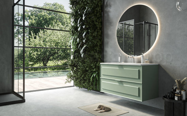 Mobile bagno salvia opaco 82x47 Dublino con lavabo in ceramica due cassetti con cornice