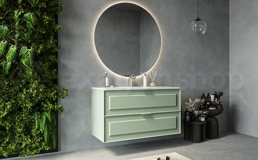 Mobile bagno salvia opaco 82x47 Dublino con lavabo in ceramica due cassetti con cornice