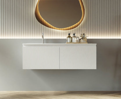 Mobile bagno cannettato 120X46 bianco lavabo resina cassetti destro sinistra Pisa
