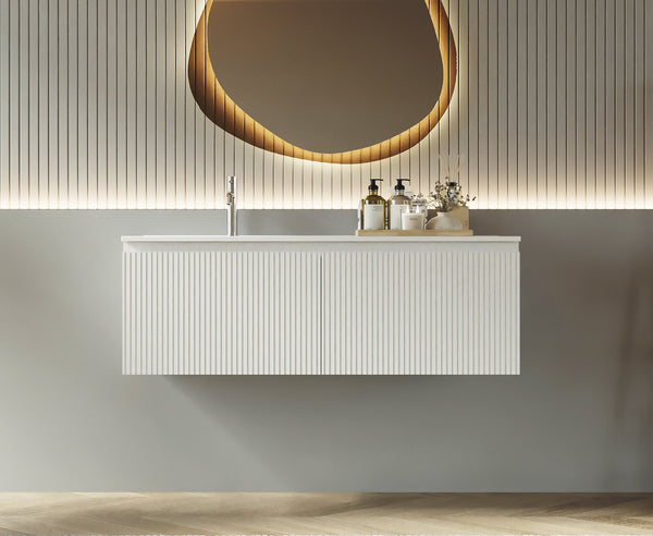 Mobile bagno cannettato 120X46 bianco lavabo resina cassetti destro sinistra Pisa