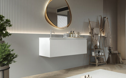 Mobile bagno cannettato 120X46 bianco lavabo resina cassetti destro sinistra Pisa