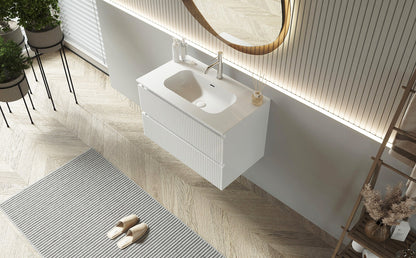 Mobile bagno cannettato 80X46 bianco lavabo resina soft close Pisa