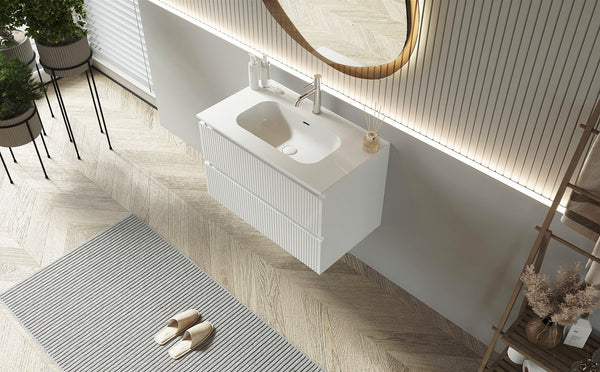 Mobile bagno cannettato 80X46 bianco lavabo resina soft close Pisa