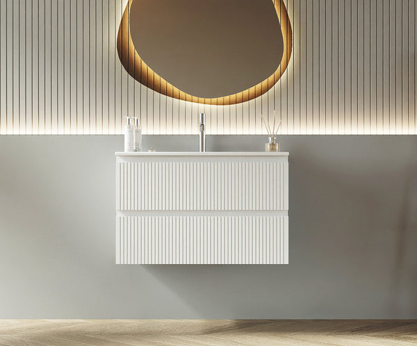 Mobile bagno cannettato 80X46 bianco lavabo resina soft close Pisa