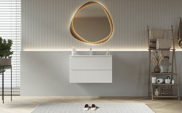 Mobile bagno cannettato 80X46 bianco lavabo resina soft close Pisa